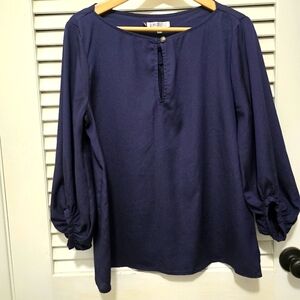 Jennifer Lopez Women's Blouse Large Navy Blue Long-sleeved EUC